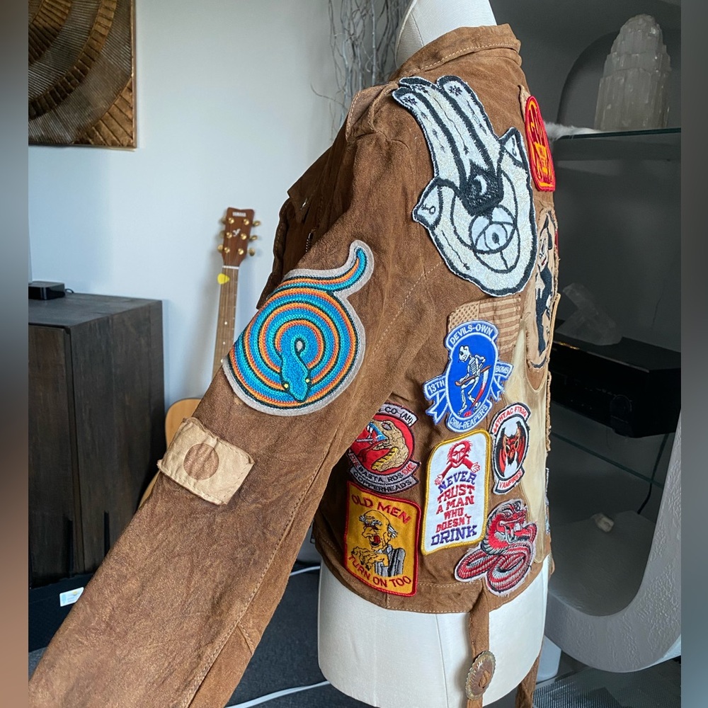 Giorgio Brato Suede Vintage Patches Biker Jacket Agatha NYC festival 60s 70s - Picture 4 of 16